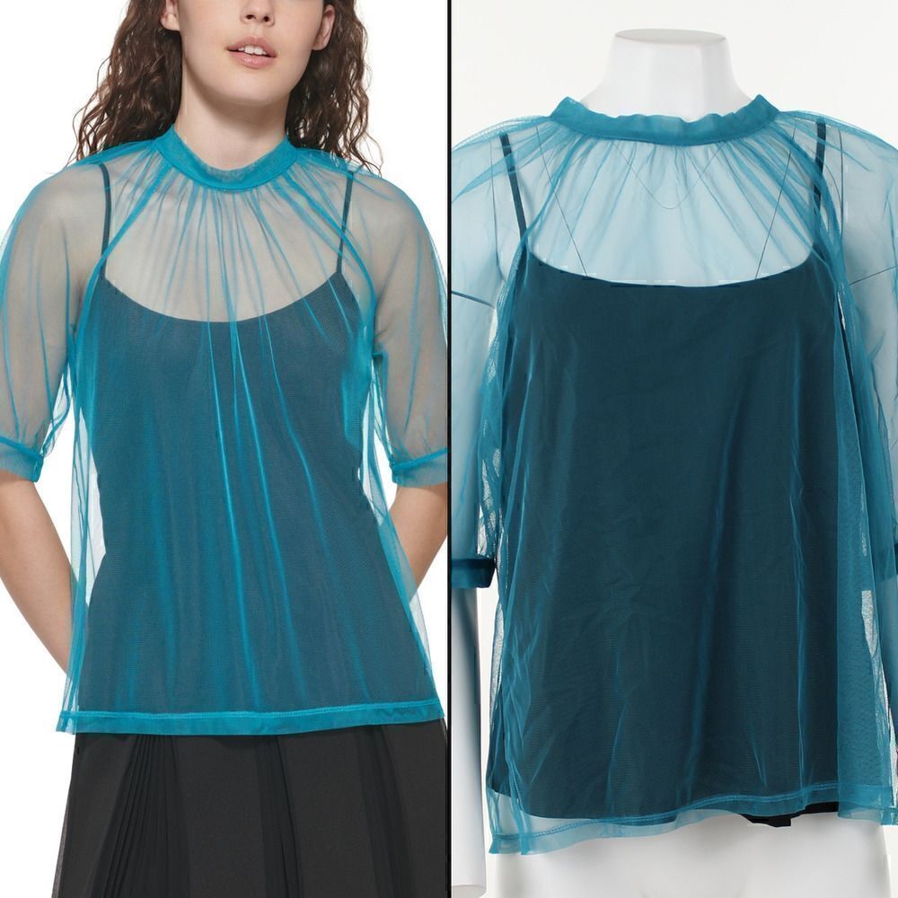 DKNY Women's Tulle Puff Sleeve Top